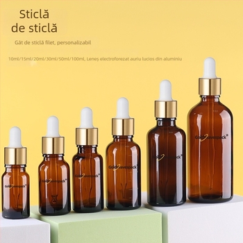 Sticlă cosmetică din sticlă personalizabilă cu pipetă antifurt, gât 18/410, imprimare și electroplating, pentru ambalare de frumusețe