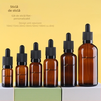 Sticlă cosmetică din sticlă personalizabilă cu pipetă antifurt, gât 18/410, imprimare și electroplating, pentru ambalare de frumusețe