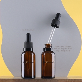 Sticlă cosmetică din sticlă personalizabilă cu pipetă antifurt, gât 18/410, imprimare și electroplating, pentru ambalare de frumusețe