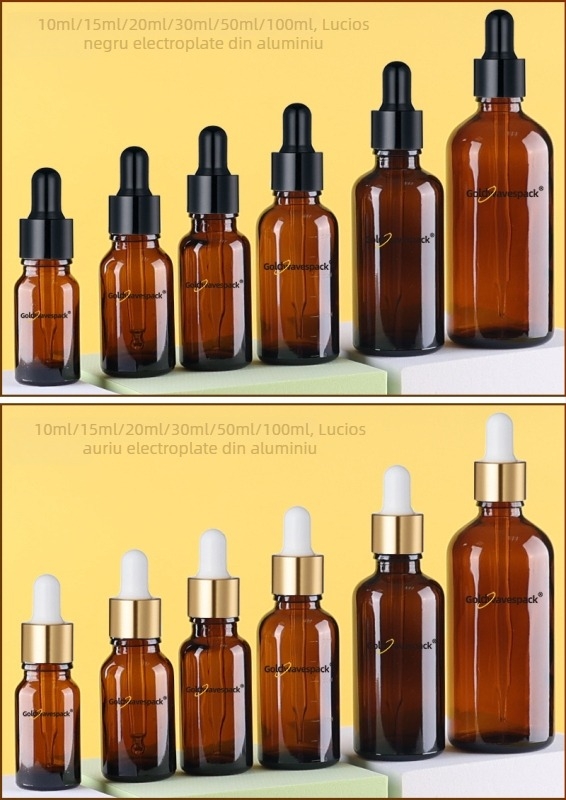 Sticlă cosmetică din sticlă personalizabilă cu pipetă antifurt, gât 18/410, imprimare și electroplating, pentru ambalare de frumusețe