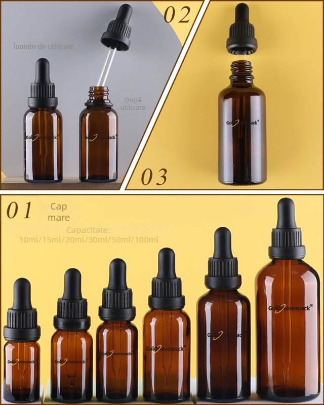 Sticlă cosmetică din sticlă personalizabilă cu pipetă antifurt, gât 18/410, imprimare și electroplating, pentru ambalare de frumusețe