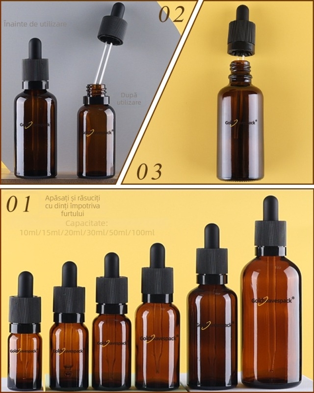 Sticlă cosmetică din sticlă personalizabilă cu pipetă antifurt, gât 18/410, imprimare și electroplating, pentru ambalare de frumusețe