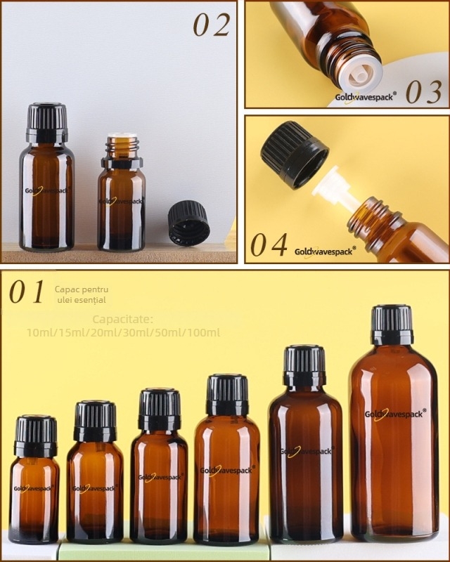 Sticlă cosmetică din sticlă personalizabilă cu pipetă antifurt, gât 18/410, imprimare și electroplating, pentru ambalare de frumusețe