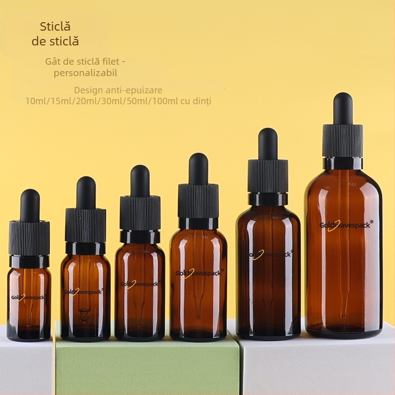 Sticlă cosmetică din sticlă personalizabilă cu pipetă antifurt, gât 18/410, imprimare și electroplating, pentru ambalare de frumusețe