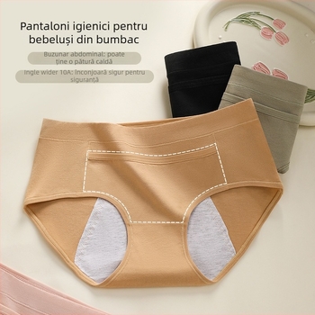 Chiloți menstrual din bumbac pentru femei, protecție anti-scurgeri din trei straturi, antibacterian, talie medie; exterior 95% bumbac, căptușeală 100% bumbac