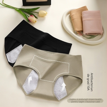 Chiloți menstrual din bumbac pentru femei, protecție anti-scurgeri din trei straturi, antibacterian, talie medie; exterior 95% bumbac, căptușeală 100% bumbac