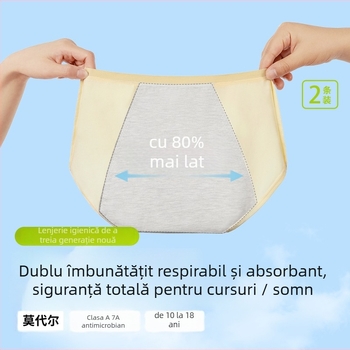 Pantaloni menstrual din modal pentru adolescente, talie medie, căptușeală la zona croților 72% fibră regenerată de celuloză, funcție fiziologică, imprimeu desene animate