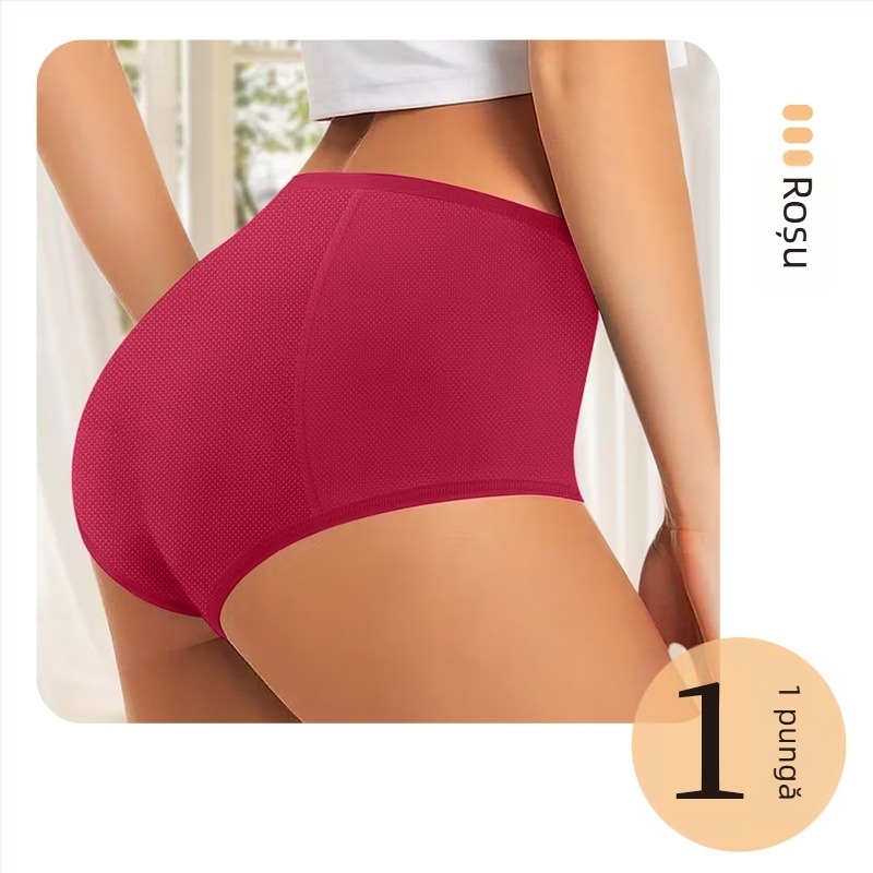 Lenjerie menstruală pentru femei, tricotată, poliester (82%), talie medie, respirabilă, anti-scurgere, fără cusături, căptușeală de bumbac.