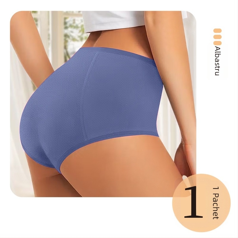 Lenjerie menstruală pentru femei, tricotată, poliester (82%), talie medie, respirabilă, anti-scurgere, fără cusături, căptușeală de bumbac.