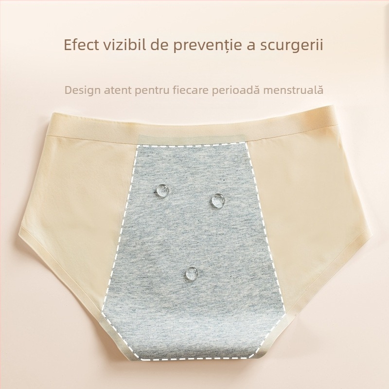 Chiloți de menstruație pentru femei, talie medie-înaltă, material principal nailon, căptușeală de crotch din bumbac, protecție împotriva scurgerilor în față și în spate