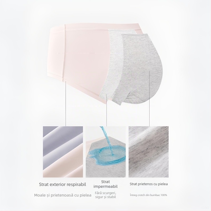 Lenjerie intimă menstruală pentru femei din bumbac, căptușeală de bumbac, antibacteriană, fără strângere, talie medie extinsă, protecție împotriva scurgerilor