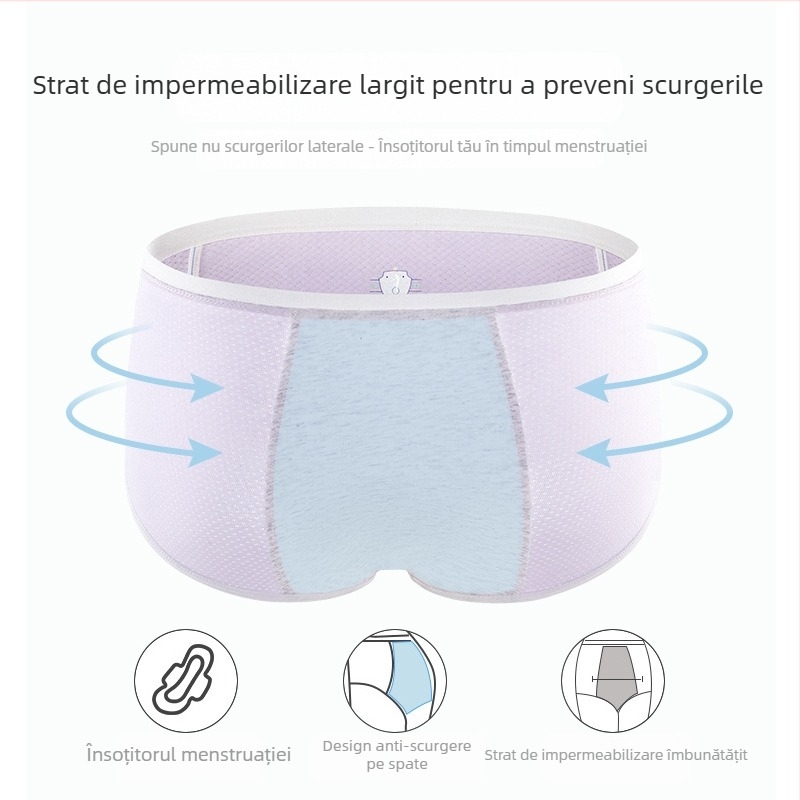 Chiloți menstruali pentru femei, antibacteriali și anti-scurgere, material Modal 46%, căptușeală în zona inghinală 75% bumbac, fără cusături