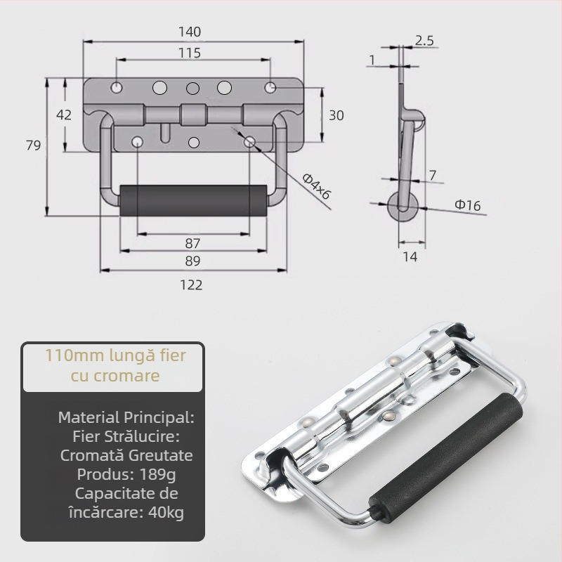 Beronsel Mâner de cutie din oțel inoxidabil 304, pliabil, cromat