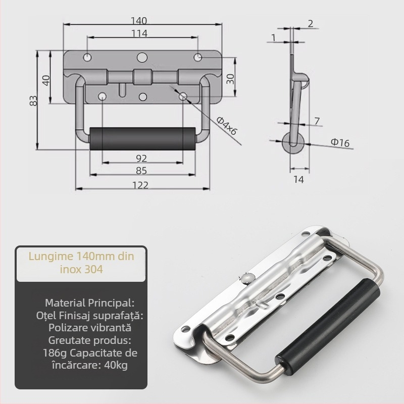 Beronsel Mâner de cutie din oțel inoxidabil 304, pliabil, cromat
