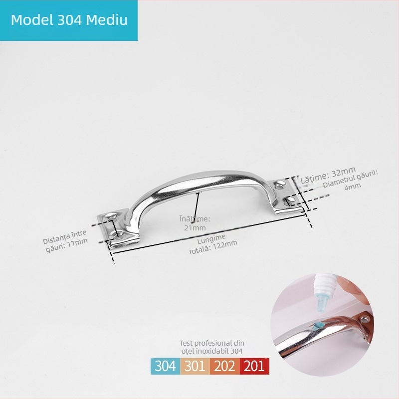 Mâner de ușă arcuit din oțel inoxidabil, model PH-0003, brand Flat Ring, stil modern minimalist.