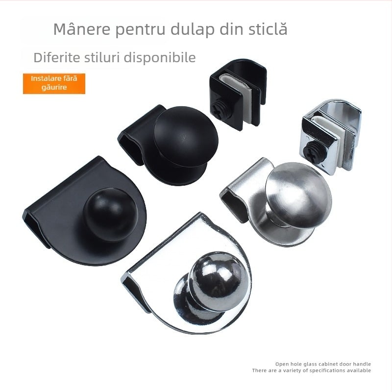 Mâner pentru ușă de dulap din sticlă, oțel inoxidabil, finisaj negru satinat, stil modern minimalist