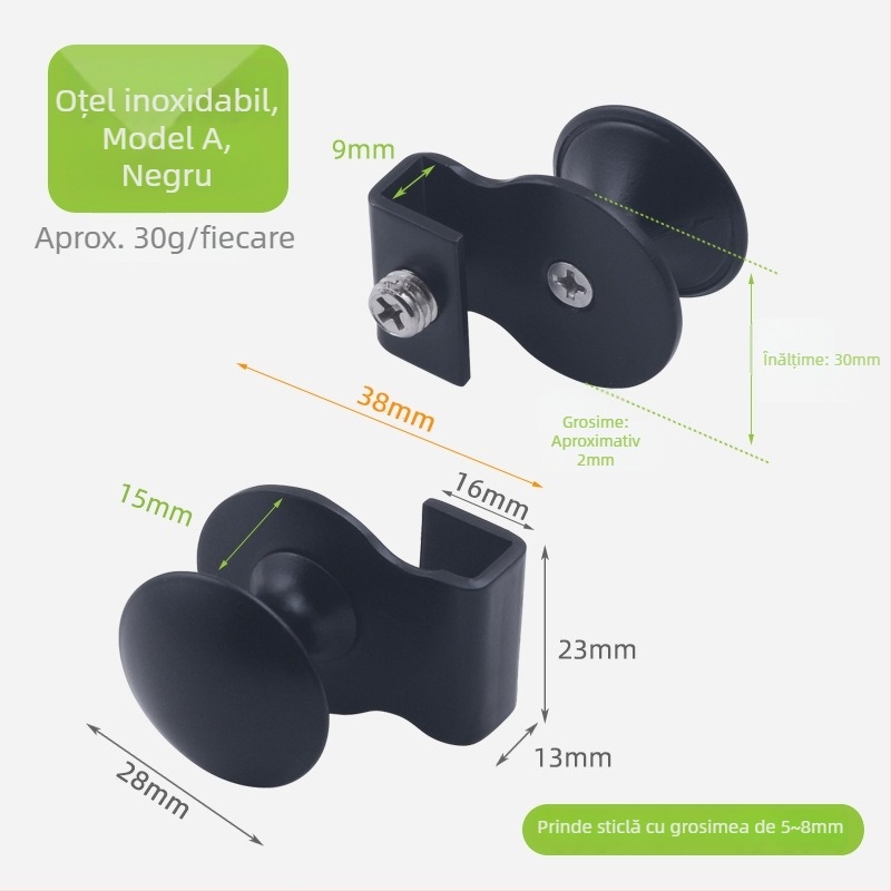 Mâner pentru ușă de dulap din sticlă, oțel inoxidabil, finisaj negru satinat, stil modern minimalist