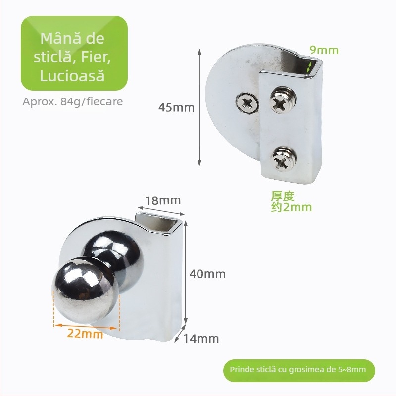 Mâner pentru ușă de dulap din sticlă, oțel inoxidabil, finisaj negru satinat, stil modern minimalist