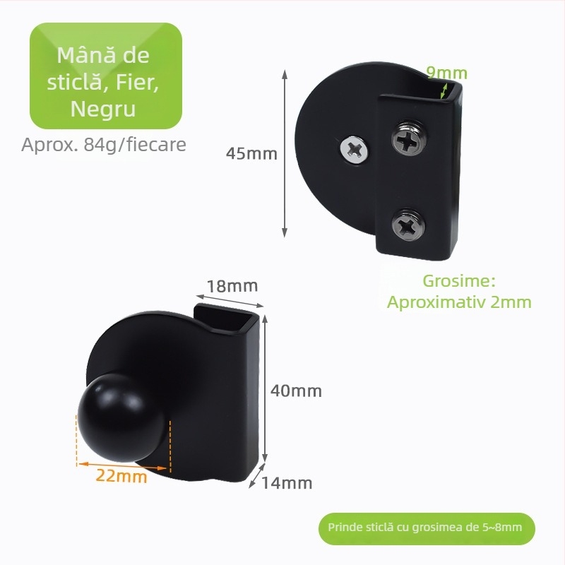 Mâner pentru ușă de dulap din sticlă, oțel inoxidabil, finisaj negru satinat, stil modern minimalist