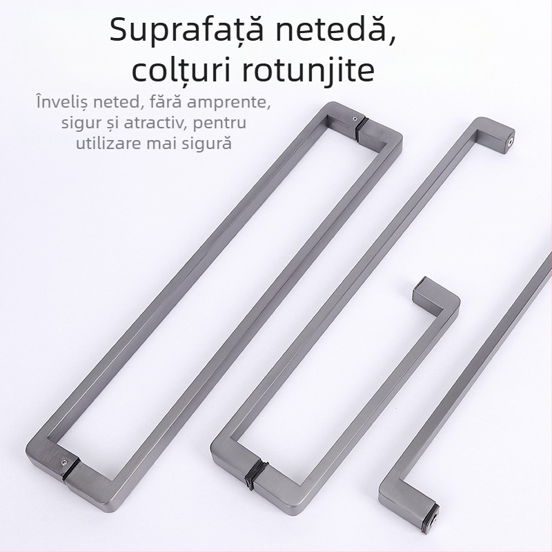 Mâner pentru duș pentru uși din sticlă, oțel inoxidabil 1020, model minimalist cu tub pătrat, stil modern