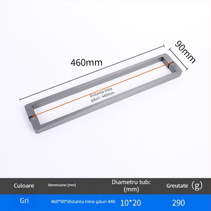 Mâner pentru duș pentru uși din sticlă, oțel inoxidabil 1020, model minimalist cu tub pătrat, stil modern