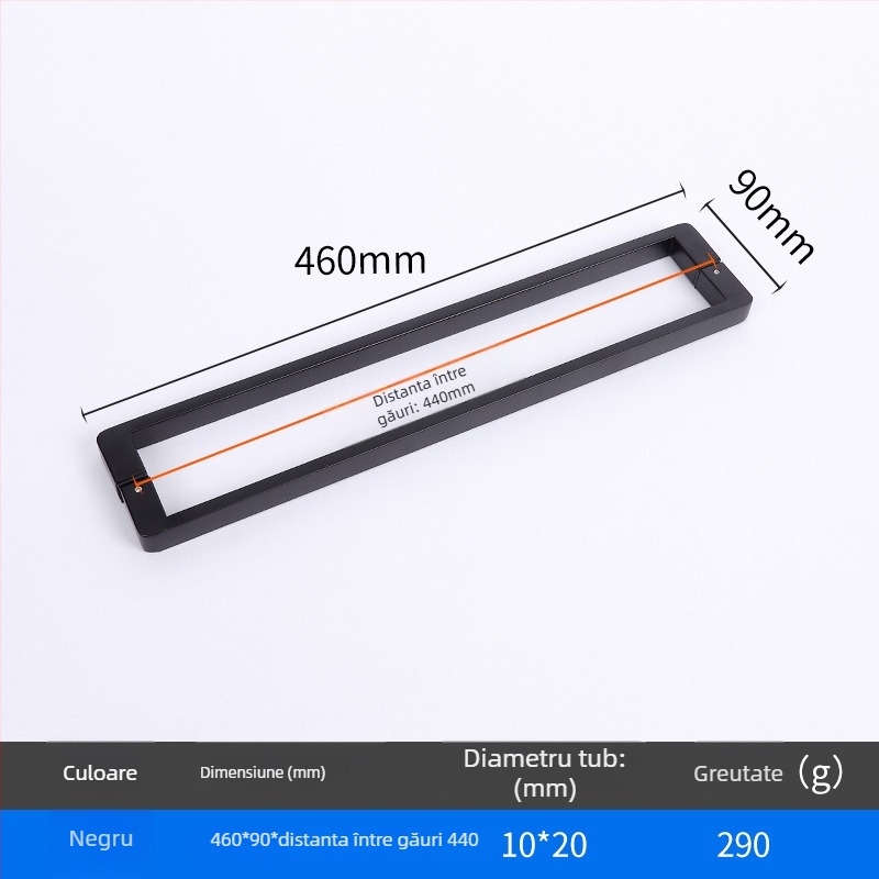 Mâner pentru duș pentru uși din sticlă, oțel inoxidabil 1020, model minimalist cu tub pătrat, stil modern