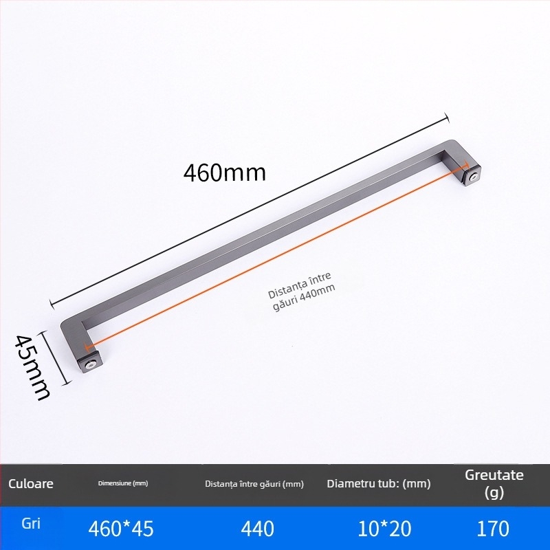 Mâner pentru duș pentru uși din sticlă, oțel inoxidabil 1020, model minimalist cu tub pătrat, stil modern