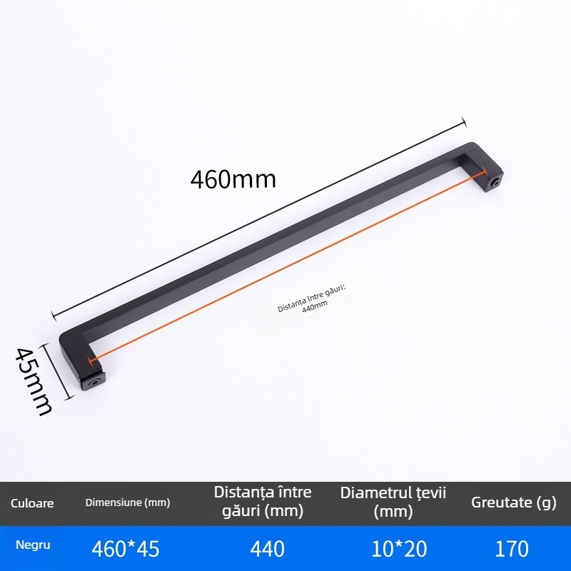 Mâner pentru duș pentru uși din sticlă, oțel inoxidabil 1020, model minimalist cu tub pătrat, stil modern