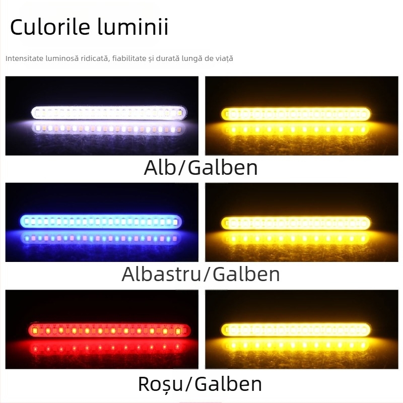 Semnal LED bi-color cu efect de curgere a apei și lumină pentru plăcuța de înmatriculare pentru motociclete electrice – model motor269, 12V