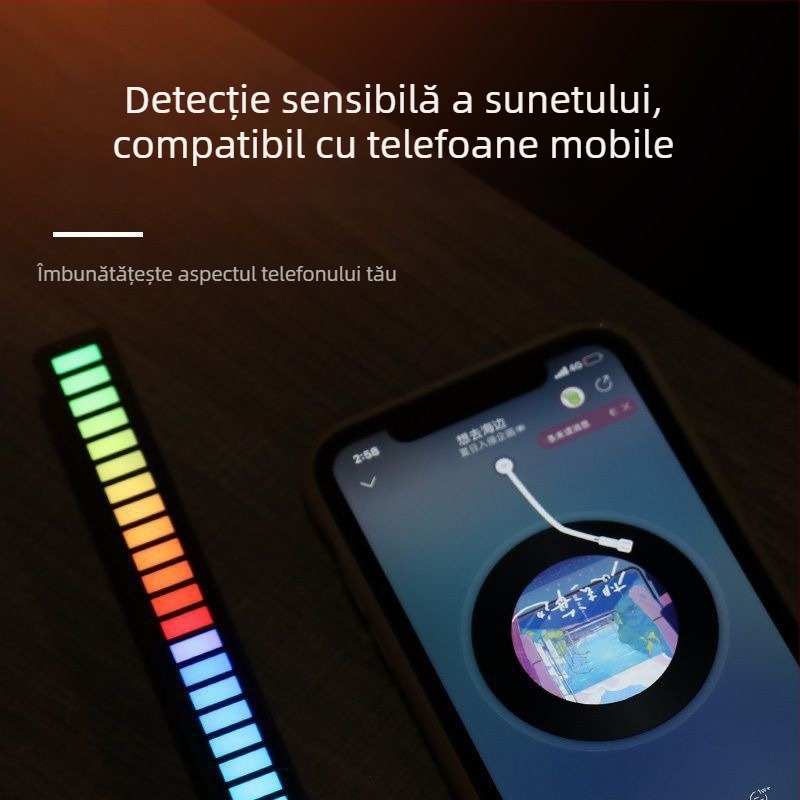 Lumină ambientală LED pentru interiorul mașinii cu RGB, control vocal și ritm, ABS, 1.5W, 5V, 1.5A, compatibil cu modelul 102