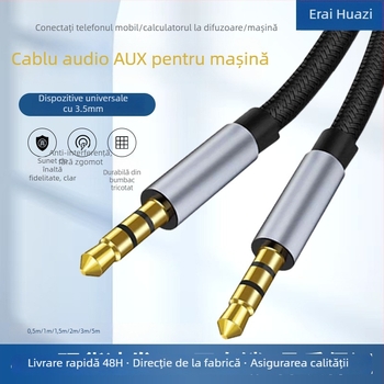 Cablu audio auto 3,5 mm bărbat-bărbat — conectori placati cu aur, nucleu din cupru emailat, carcasă din aliaj de aluminiu, înveliș TPU cu nailon împletit, compatibil universal 3,5 mm