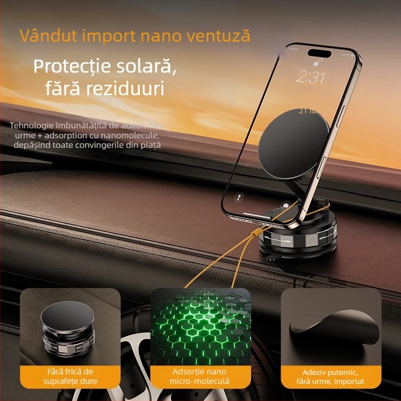Suport pentru telefon auto cu ventuză și încărcare wireless – 20W, compatibil cu parbrizul frontal