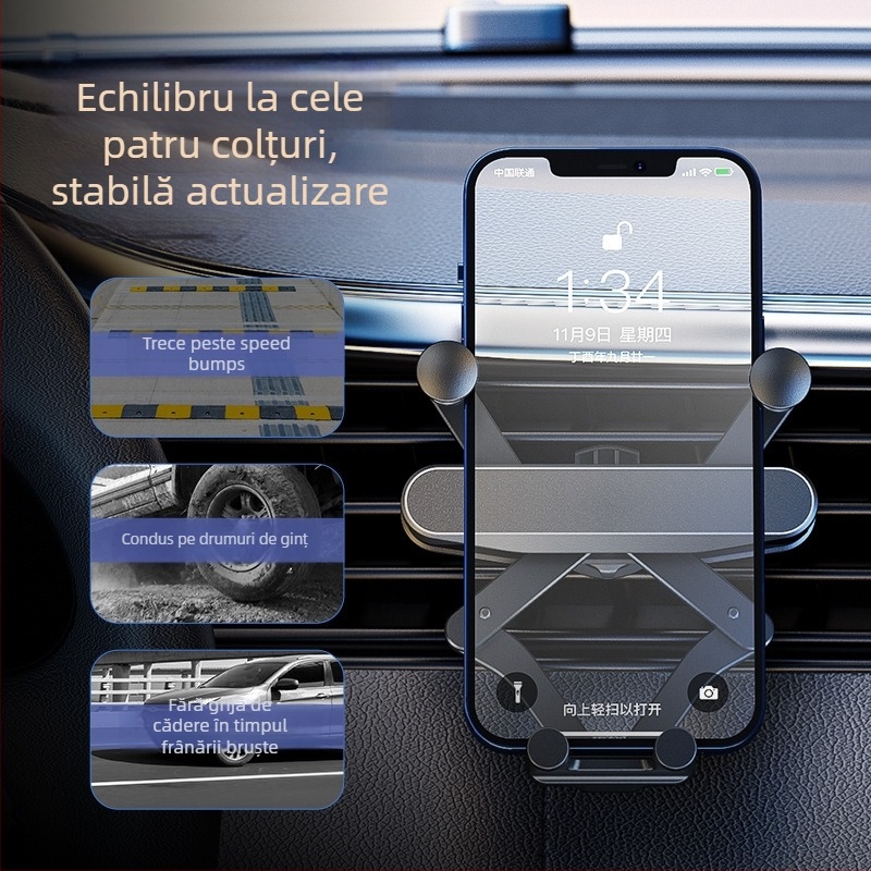 Suport pentru telefon auto cu gravitație - din aliaj, montaj pe ventilație, personalizabil