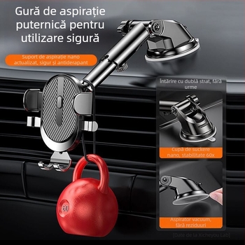 Suport pentru telefon auto cu ventuză, universal pentru vehicule, telescopic, rotire la 360° pentru panoul de bord