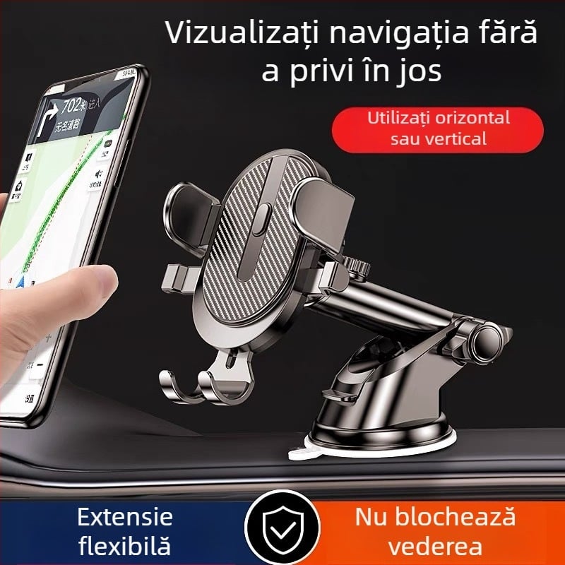 Suport pentru telefon auto cu ventuză, universal pentru vehicule, telescopic, rotire la 360° pentru panoul de bord