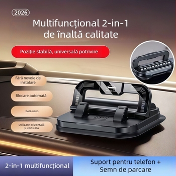 Suport pentru telefon auto cu montare adezivă, rotativ, două în unu pentru bord și navigație, material ABS, model N343
