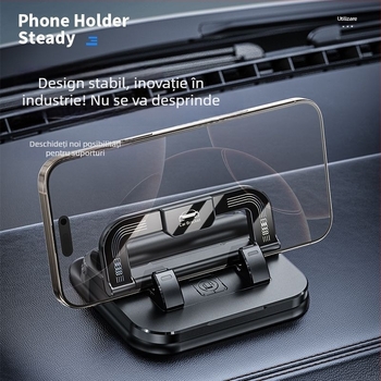 Suport pentru telefon auto cu montare adezivă, rotativ, două în unu pentru bord și navigație, material ABS, model N343