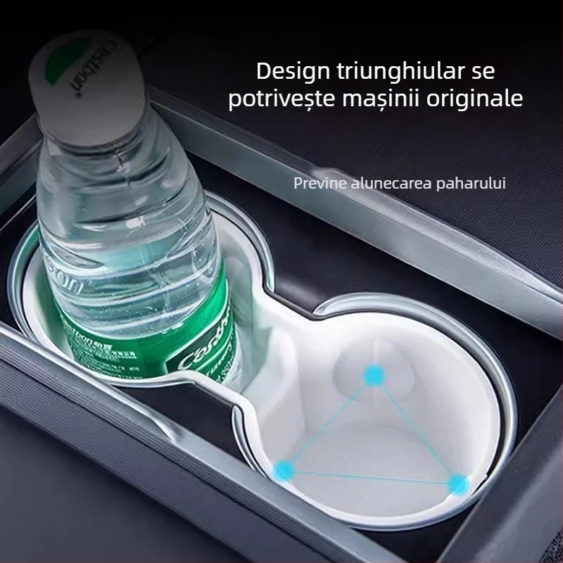 Suport pentru pahare în consola centrală pentru Tesla Model Y (noua versiune) – Material TPE, limitator pentru slot pahare