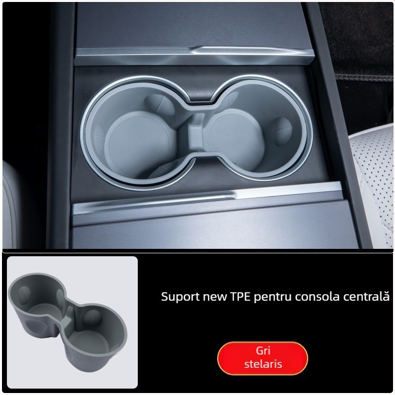 Suport pentru pahare în consola centrală pentru Tesla Model Y (noua versiune) – Material TPE, limitator pentru slot pahare