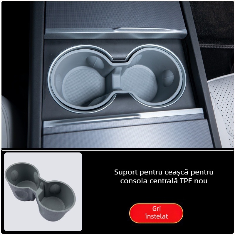 Suport pentru ceașcă și spațiu de depozitare pentru Tesla Model Y și Model 3 – limitator al consolei centrale