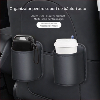 Organizator lateral pentru ușa mașinii, din piele, cu suport pentru băuturi și suport izolant pentru sticlă, capacitate standard