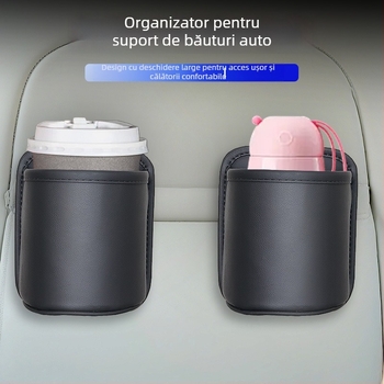 Organizator lateral pentru ușa mașinii, din piele, cu suport pentru băuturi și suport izolant pentru sticlă, capacitate standard