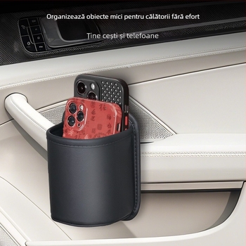 Organizator lateral pentru ușa mașinii, din piele, cu suport pentru băuturi și suport izolant pentru sticlă, capacitate standard