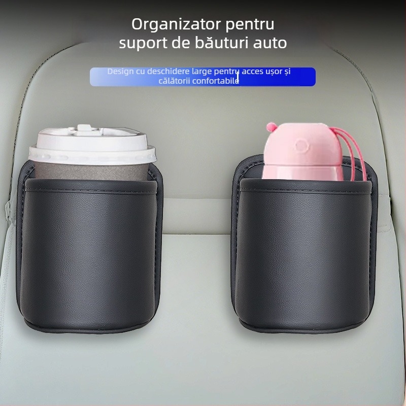 Organizator lateral pentru ușa mașinii, din piele, cu suport pentru băuturi și suport izolant pentru sticlă, capacitate standard