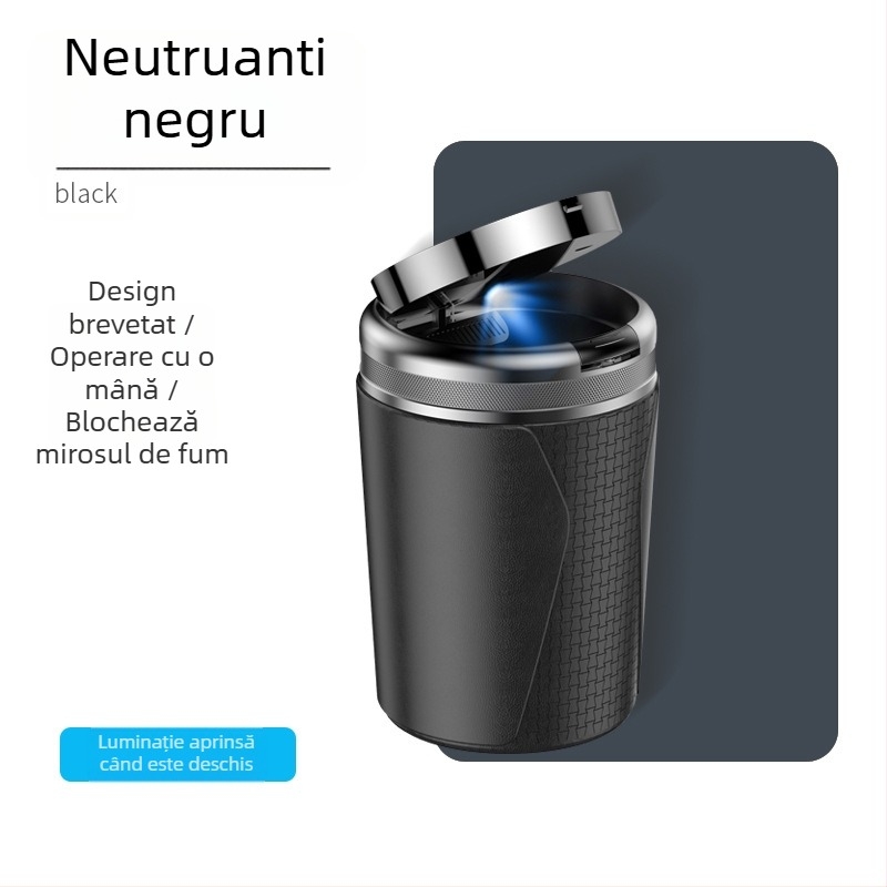 YONG XUN scrumieră auto iluminată — corp metalic, deschidere cu un singur buton, potrivită pentru mașină și uz casnic, greutate 203 g