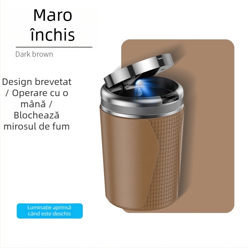 YONG XUN scrumieră auto iluminată — corp metalic, deschidere cu un singur buton, potrivită pentru mașină și uz casnic, greutate 203 g