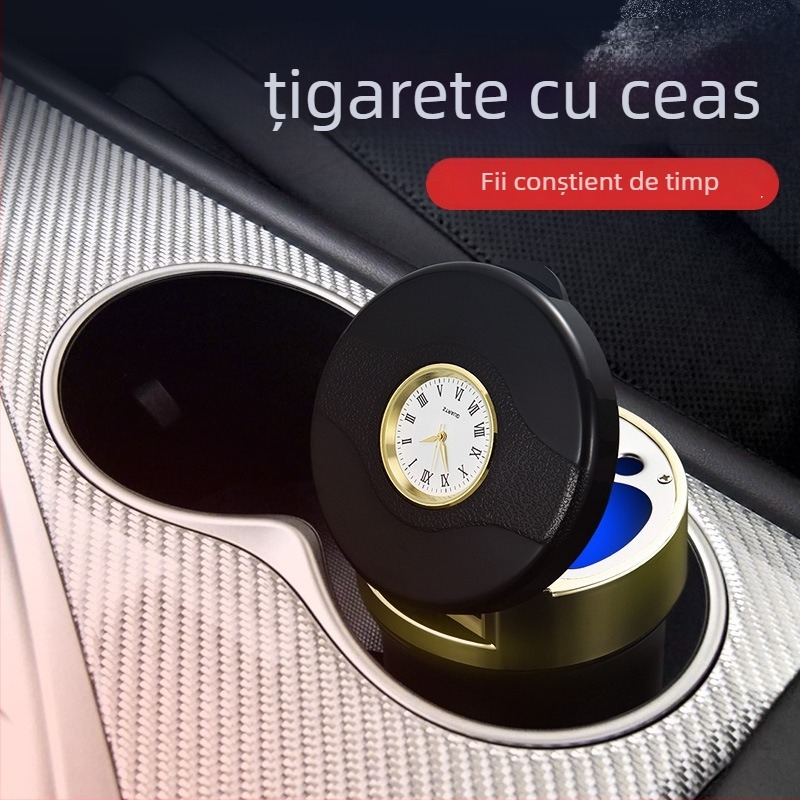 Scrumiere auto cu LED, din metal + ABS, model Y-B005, greutate aproximativă 225 g