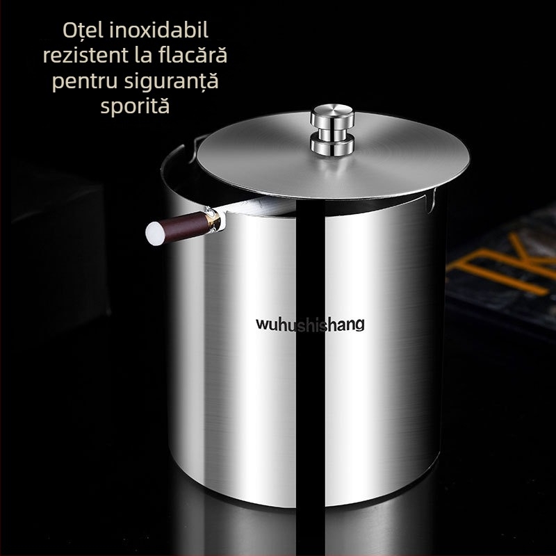 Scrumieră din oțel inoxidabil cu capac etanș, corp îngroșat, design creativ, pentru casă și mașină, personalizabil