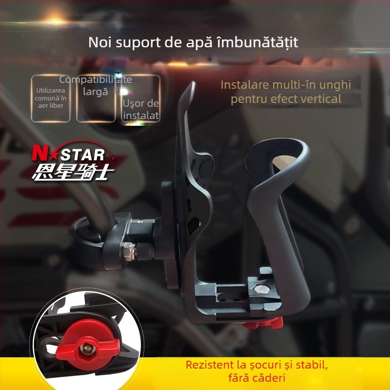 Suport pentru sticlă de apă pentru motocicletă și bicicletă – montaj pe tub circular; compatibil cu recipiente de 60–70 mm diametru; brand N-STAR; aplicație generală; etichetare privată disponibilă
