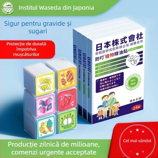 Plasture anti-țânțari cu ulei esențial vegetal, formă solidă, 24 plasturi/cutie, netoxic, pentru copii și sugari, utilizare în aer liber vara